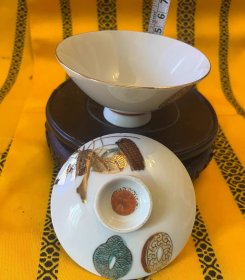 九谷烧矿彩绘描金三才小盖碗适合功夫茶小容量 画面富丽堂皇 金彩绚丽典雅 天地人三才 矿彩点金 茶室美器