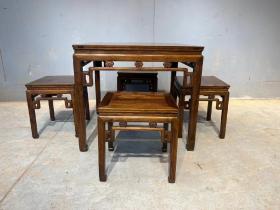 清代海南黄花梨方桌五件套古董传世二手黄花梨木器海黄老家具 ，
