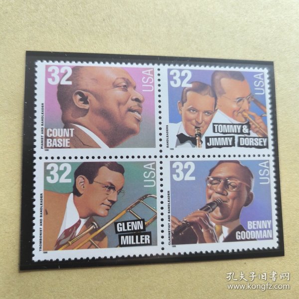 USA106美国邮票 1996年音乐系列:大乐队.号手 新 4全 方联 外国邮票