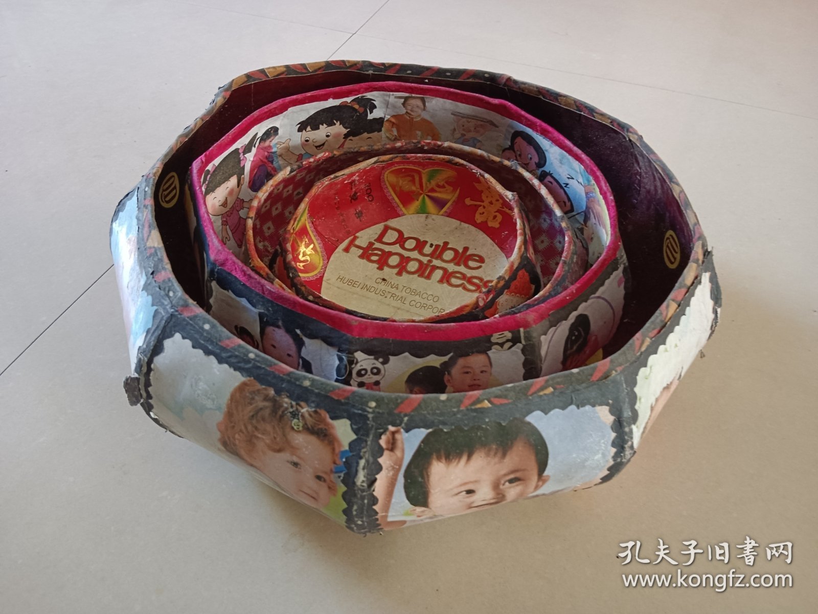 手工纸糊针线盒子 四个一起价格 直径分别13/16/21/26