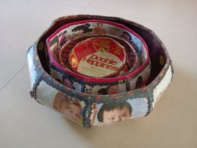 手工纸糊针线盒子 四个一起价格 直径分别13/16/21/26