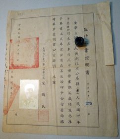 1959年 臨時畢業證明書