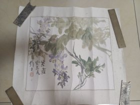 海上名家钧夫花鸟画一副，时洪春，字钧夫，法名传夫，以字行市。1962年生于上海，职业画家。上海市美术家协会会员、上海市民盟画院常务理事、上海吴昌硕研究会会员。