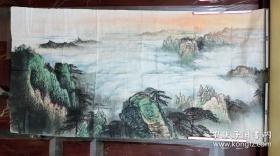 没有署名 无名氏 国画 山水画 日出 山峰 云彩 松树