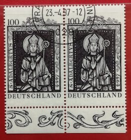 德国邮票 1997年 布拉格主教圣阿达尔伯特逝世1000周年 1全双联盖销