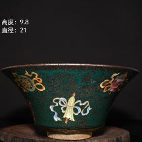 大宋明道年建窑曜变天目纹唐卡纹大号茶盏 高度：9.8cm 直径：21cm