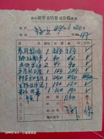 1949年6月20日，书，晋绥新华书店晋南分店。（生日票据，文化教育书店类票据）。（65-8）