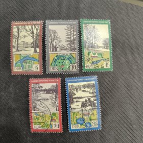DDR301民主德国邮票 东德1981年 自然公园 景观与地图 销 5枚 不全 一枚折角如图