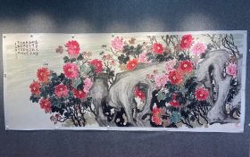 保真书画，浙派名家，蒋和武丈二巨幅国画145*366cm，纸本托片，带合影。蒋和武，1964年生，浙江画院创研员，湖州市美协副主席，安吉美协主席，中国美院高研班助教。