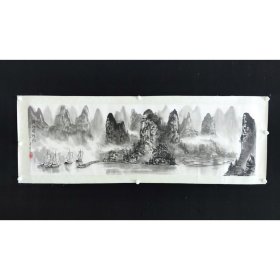 中国名家 砚山 漓江清晓图 手工原裱镜心