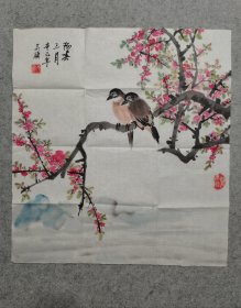 吴颖 国画花鸟 早春三月 原稿手绘真迹 画心软片尺寸53*49厘米