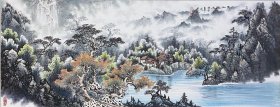 山水画，青山绿水，半工笔半写意画法，山石皴法点染，真人真迹纯手绘作品，墨透纸背，假一赔万，都是本人精心收藏的，支持第三方鉴定，山东省美协老师李荣向的原创大作，笔法苍劲有力，浓淡干湿焦，行云流水，特别是树木，山石的刻画非常细，特别能看出层次感，构图非常漂亮，很有意境。1.8米×70公分，小六尺整张的，家里客厅，卧室，书房，茶室，办公室都可悬挂，特别是客厅，办公室挂，非常合适，非常大气。