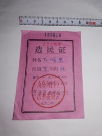 老选民证-----《南京选民证》！（1990年，已参加选举）