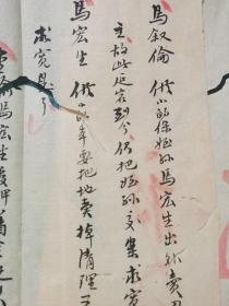 马叙伦清代光绪27年（1901年），去上海办报，遇到一件麻烦事，侄孙马宏生（阿土）因赖王瑞文钱款涉案被警方羁押，马叙伦紧忙托人并岀面当保，十二月初五日办理保单，初七八就可以放人了，保单，点名单，释羁单三份全一套，25×23cm，