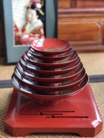 百年漆器｜金莳绘仙鹤七重杯盏天目台全套