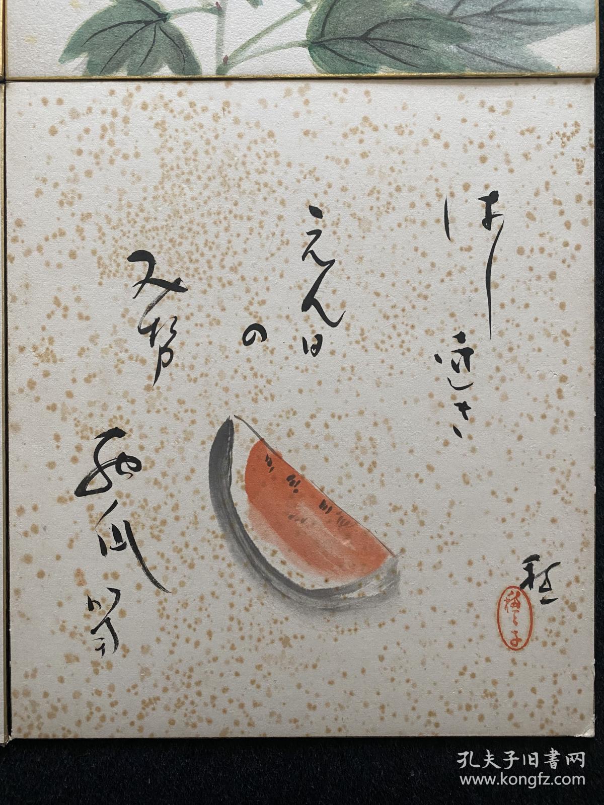 日本舶来 日本画小品 花鸟 手绘 色纸  4幅 年代物