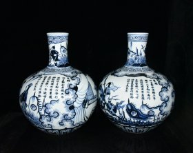 明宣德赏赐郑和青花人物故事天球瓶一对【43.5×34cm】