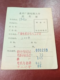 80年代北京广播电视大学.～准考证