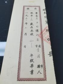 1951年7月上海私立晓光中学校毕业证书存根，江苏上海青浦县学生吴玉明