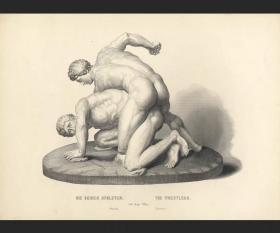 1870年德国雕版钢版画运动员 雕塑