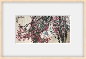 北京著名画家柳宏林,和平之春 红梅白鸽图 8平尺画心未裱 有霉点，作者合影保真