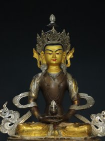 铜鎏金描彩 【长寿佛】 佛像造像 尺寸：高43厘米 宽32厘米 厚21厘米 重5.25斤