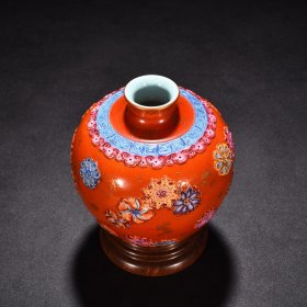 清乾隆矾红描金皮球花卉纹苹果尊2 高16厘米 宽13厘米