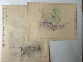 著名女畫家唐藴玉素描小品2幅，西洋畫紙，一木顏色筆繪（16x21cm)、一鉛筆（19x27cm)；一毛筆補題，鈐唐字圓章，另一硃筆原題，兩畫均鈐藴玉圓章，漂亮，品可，值得收藏賞玩。