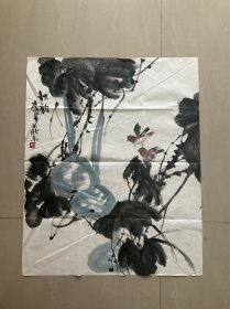 旧画一副，署名：高冠华，作者不知道，尺寸：69x 56，，.包手绘不是印刷品！