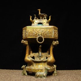 铜——错金盘龙熏炉（镶松石） 工艺精美 纹路清晰 直径19cm高38cm 重11.8斤