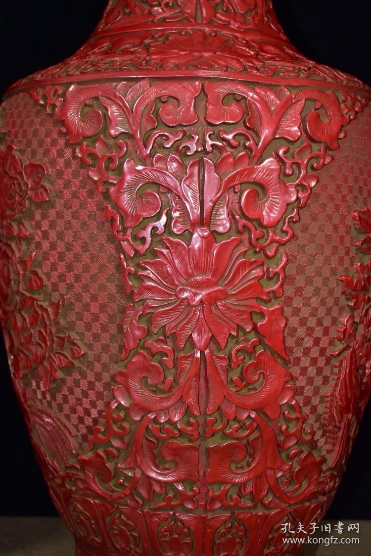 剔红雕漆漆器花瓶一对 尺寸2860厘米 重13.1公斤