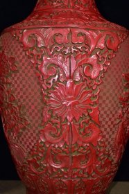 剔红雕漆漆器花瓶一对 尺寸2860厘米 重13.1公斤
