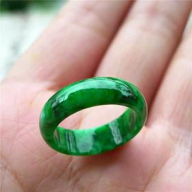 天然A货缅甸翡翠戒指干青铁龙生飘花满绿指环男女款祖母绿玉扳指