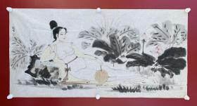 刘静云[四尺整纸、作品得自画家亲属]：当代知名人物画家，1964年生于河北香河，他早期学习山水画，后专攻仕女人物。现任河北美协会员，中国当代艺术网特邀推荐艺坛名家，国际当代艺术文化发展有限公司签约画家。刘静云的作品在北京、河北、天津、上海等地的书画市场大受欢迎，在书画界好评如潮，他的作品在各大拍卖市场已经有较高认可度