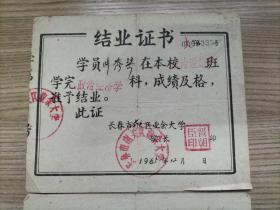 结业证书两枚【1965年，长春市南关区业余大学，两张合售，同属一人】