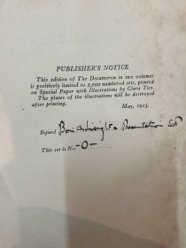 《BOCCACCIO THE DECAMERON》（BONI AND LIVERIGHT 签名，精装毛边本，限印2000册，编号101，29X20CM，1925年）