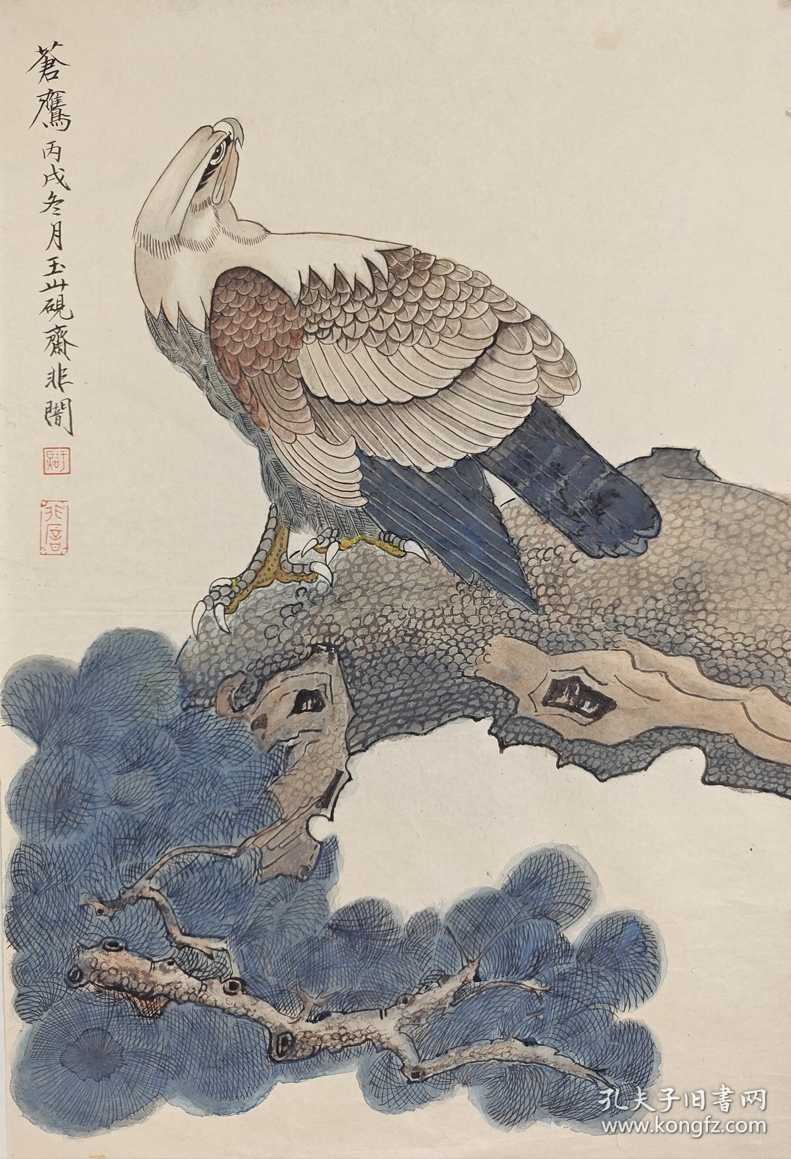 包手绘.工笔,松鹰图老画片