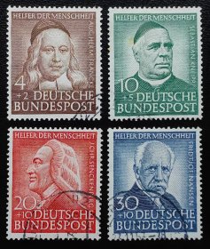 2-746德国西德1951年上品信销邮票4全。历史名人肖像。探险家弗里乔夫·南森等。2015年斯科特目录价75美元。