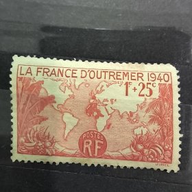 A617法国邮票1940年4月15日。展览 海外法国 地图，香蕉，棕榈和热带水果 新 1全 如图，票黄，压痕，缺齿