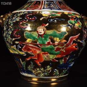 元金地五彩单骑救主人物故事虎头罐