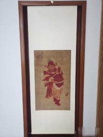 清代全朱砂手绘钟馗一幅，画心52*89cm有修补，品如图