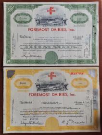 [老股票 美国 antique stock]  196x年 美国第一乳品公司股票 Foremost Dairies, Inc.  单枚  稀少