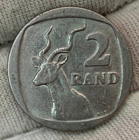 南非2兰特1989首发年跳羚 铜镀镍 23mm 流通品相 按图发货