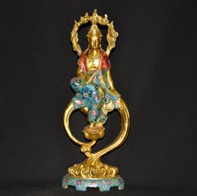 早期收藏 纯铜景泰蓝掐丝火苗观音佛摆件 做工精细