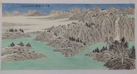 吴秋雨 中美协 青绿山水画 春山行旅图 保真国画