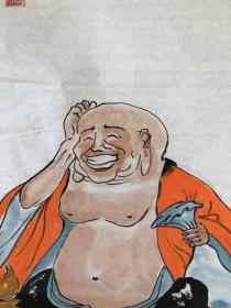 手绘国画 一幅大肚佛像 纯手绘真迹国画 布袋和尚国画 尺寸约100cm*50cm