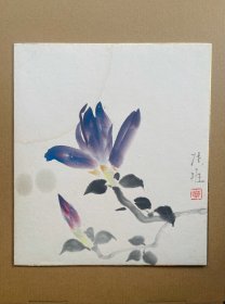 550日本卡纸色纸画，回流老字画。纯手绘，写意国画，水墨画。色纸。花卉 紫玉兰花
