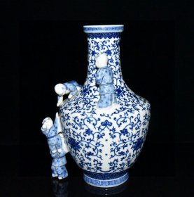 清代乾隆回流瓷青花缠枝花卉五子登科瓶【31.8x22cm】