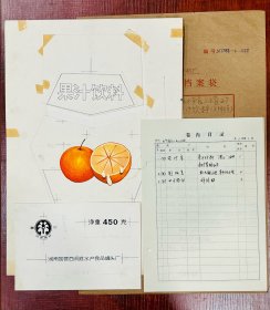 湖南国营西洞庭水产食品罐头厂“果汁饮料”商标手绘设计原稿一套