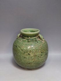 绞胎釉四系罐。包老。年份好。